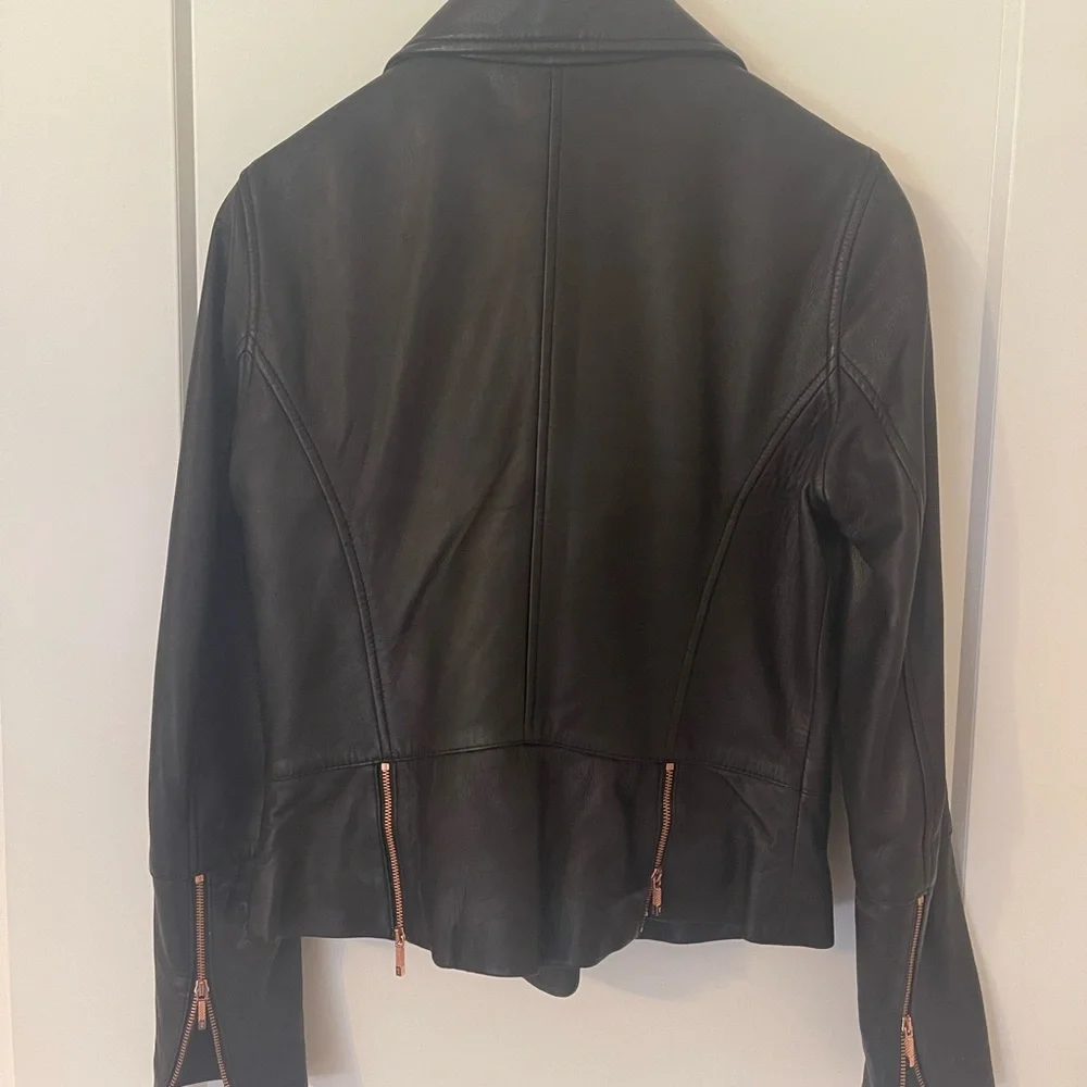 Ted Baker Black Leather Biker Jacket - Picture 4 of 5